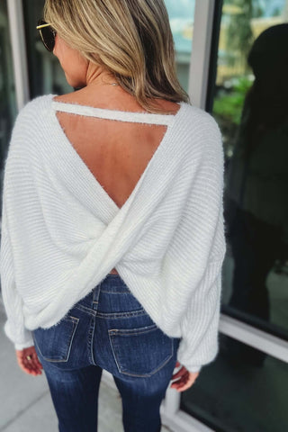 Talk the Talk Fuzzy Knit Twist Back Sweater - Simply Me Boutique