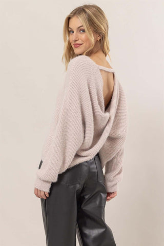 Talk the Talk Fuzzy Knit Twist Back Sweater - Simply Me Boutique