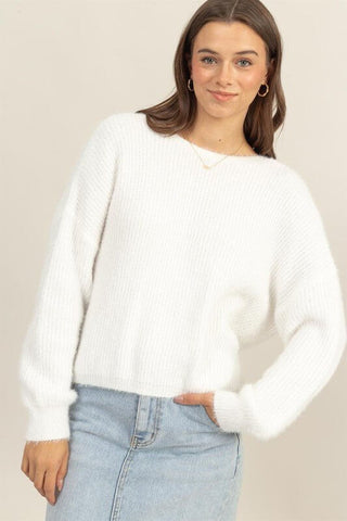 Talk the Talk Fuzzy Knit Twist Back Sweater - Simply Me Boutique