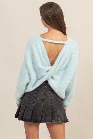 Talk the Talk Fuzzy Knit Twist Back Sweater - Simply Me Boutique