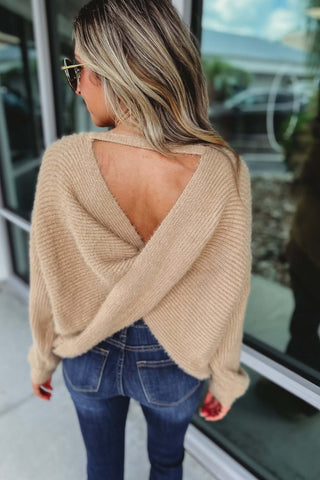 Talk the Talk Fuzzy Knit Twist Back Sweater - Simply Me Boutique