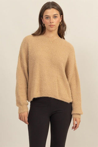 Talk the Talk Fuzzy Knit Twist Back Sweater - Simply Me Boutique