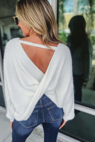 Talk the Talk Fuzzy Knit Twist Back Sweater - Simply Me Boutique