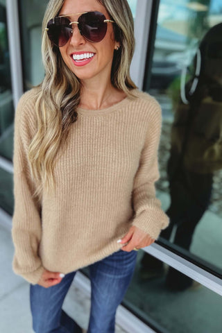 Talk the Talk Fuzzy Knit Twist Back Sweater - Simply Me Boutique