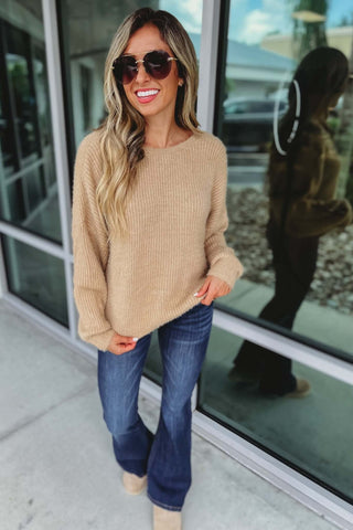 Talk the Talk Fuzzy Knit Twist Back Sweater - Simply Me Boutique