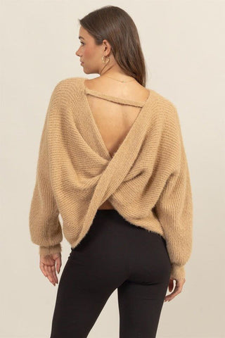 Talk the Talk Fuzzy Knit Twist Back Sweater - Simply Me Boutique