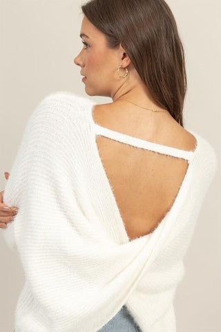 Talk the Talk Fuzzy Knit Twist Back Sweater - Simply Me Boutique