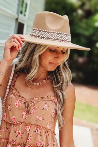 Tan Boho Stripe Pattern Fedora Hat - Simply Me Boutique