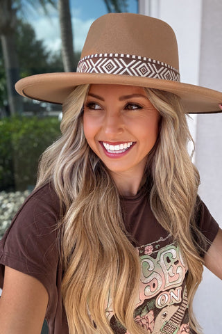 Tan Boho Stripe Pattern Fedora Hat - Simply Me Boutique