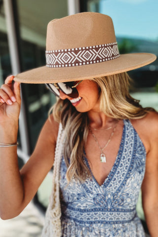 Tan Boho Stripe Pattern Fedora Hat - Simply Me Boutique