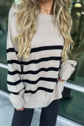 TAUPE Coastal Stripes Oversized Sweater - Simply Me Boutique