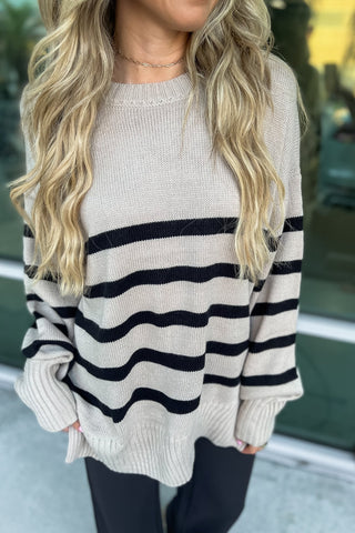 TAUPE Coastal Stripes Oversized Sweater - Simply Me Boutique