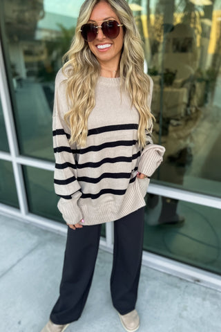 TAUPE Coastal Stripes Oversized Sweater - Simply Me Boutique