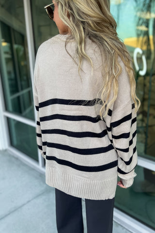 TAUPE Coastal Stripes Oversized Sweater - Simply Me Boutique