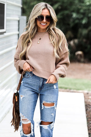 Taupe Laid Back Vibes Crop Sweater - Simply Me Boutique
