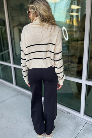 Taupe Stripe Cozy Turtleneck Sweater - Simply Me Boutique