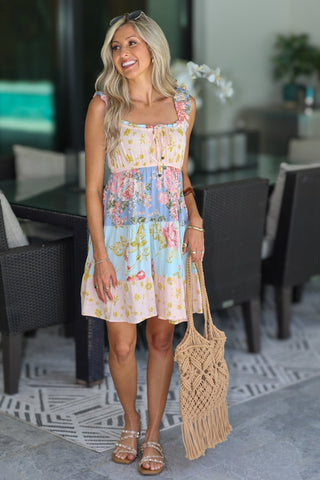 Tea Garden Mixed Print Dress - Simply Me Boutique