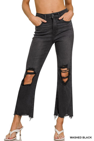 Tessa Washed Black Distressed Crop Jeans - Simply Me Boutique