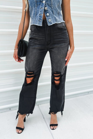 Tessa Washed Black Distressed Crop Jeans - Simply Me Boutique