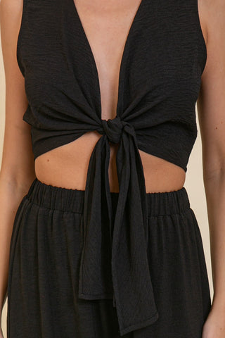 The Aria Tie Front Black Crop Top - Simply Me Boutique