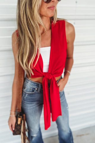 The Aria Tie Front Red Crop Top - Simply Me Boutique