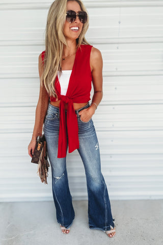 The Aria Tie Front Red Crop Top - Simply Me Boutique