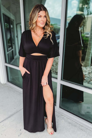 The Best of the Best V Neck Cutout Slit Maxi Dress - Simply Me Boutique