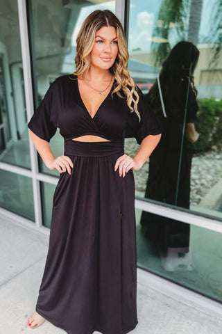 The Best of the Best V Neck Cutout Slit Maxi Dress - Simply Me Boutique