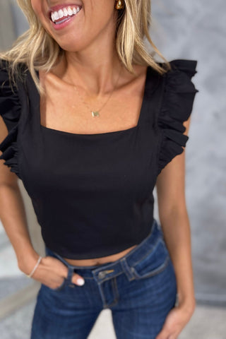 The Bold & Flirty Black Ruffle Crop Top - Simply Me Boutique