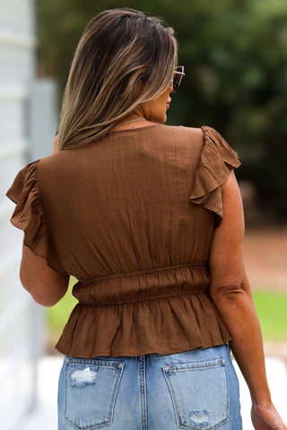 The Brielle Ruffle Brown Top - Simply Me Boutique