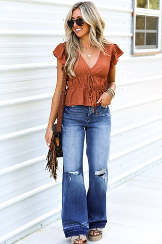 The Brielle Ruffle Rust Top - Simply Me Boutique