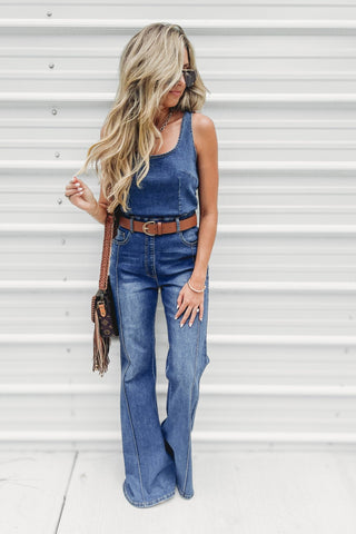 The Brielle Wide Leg Denim Jumpsuit - Simply Me Boutique
