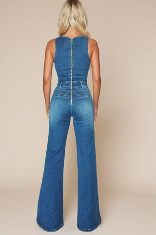 The Brielle Wide Leg Denim Jumpsuit - Simply Me Boutique