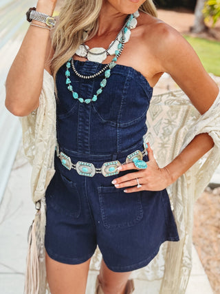 The Brooke Dark Denim Romper - Simply Me Boutique