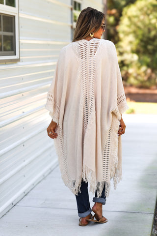 The Callie Beige Frayed Knit Wrap Kimono - Simply Me Boutique