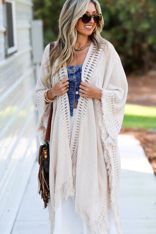 The Callie Beige Frayed Knit Wrap Kimono - Simply Me Boutique
