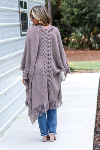 The Callie Grey Mauve Frayed Knit Wrap Kimono - Simply Me Boutique