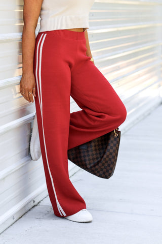 The Camden Knit RED Side Stripe Straight Knit Pants - Simply Me Boutique