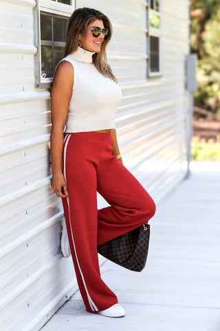 The Camden Knit RED Side Stripe Straight Knit Pants - Simply Me Boutique