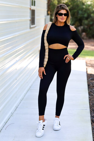 The Chicago Cold Shoulder Top and Legging Active Set - Simply Me Boutique