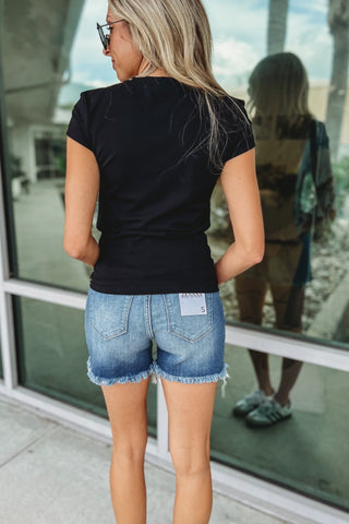 The Dakota Frayed Hem Denim Shorts - Simply Me Boutique