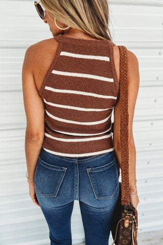 The Dakota Stripe Brown Sweater Tank - Simply Me Boutique
