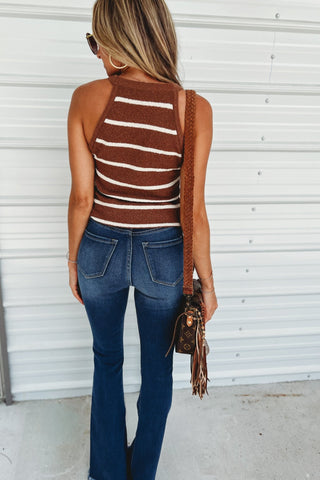 The Dakota Stripe Brown Sweater Tank - Simply Me Boutique