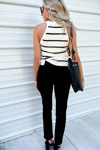 The Dakota Stripe Cream Sweater Tank - Simply Me Boutique