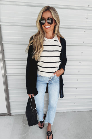 The Dakota Stripe Cream Sweater Tank - Simply Me Boutique