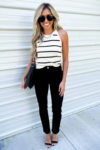 The Dakota Stripe Cream Sweater Tank - Simply Me Boutique