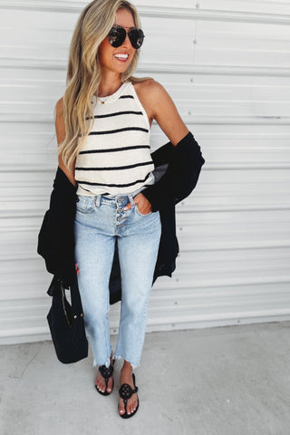 The Dakota Stripe Cream Sweater Tank - Simply Me Boutique
