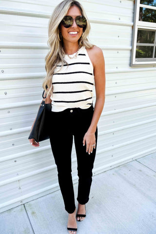 The Dakota Stripe Cream Sweater Tank - Simply Me Boutique