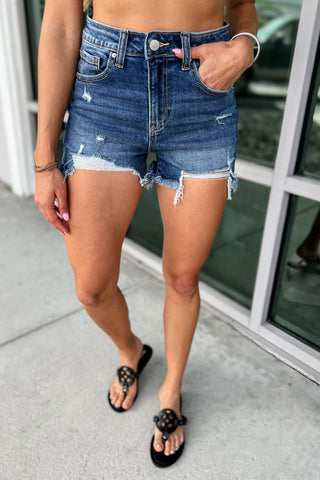 The Delilah Distressed Denim Shorts - Simply Me Boutique