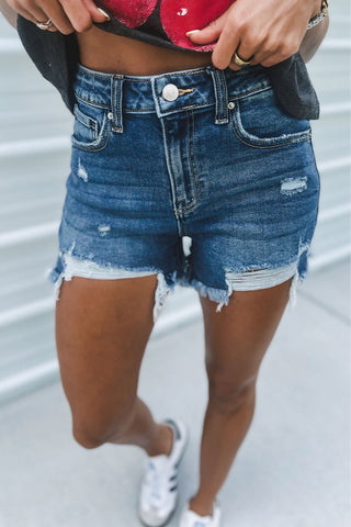 The Delilah Distressed Denim Shorts - Simply Me Boutique